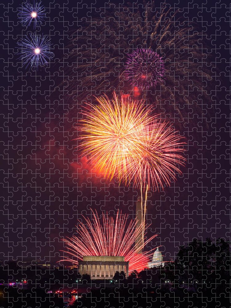 4th July Jigsaw Puzzle featuring the photograph Fireworks over Washington DC on July 4th by Steven Heap