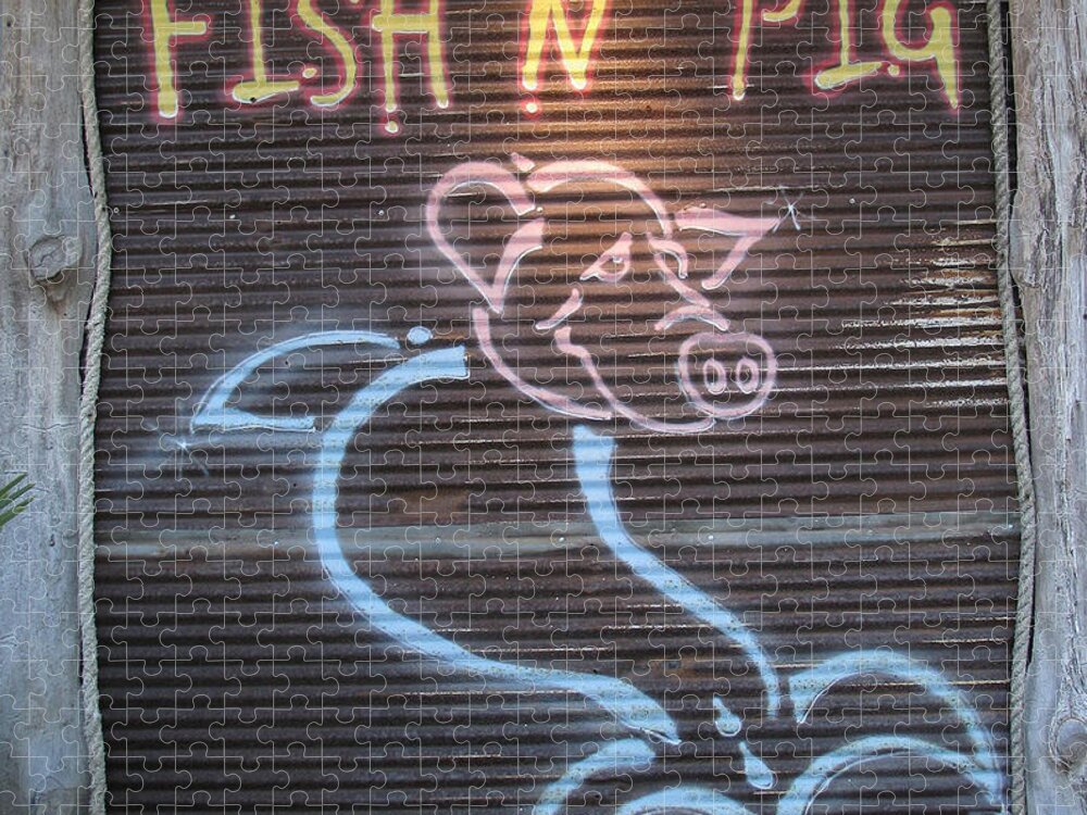 Sign Jigsaw Puzzle featuring the photograph Fish N' Pig by Donna Brown