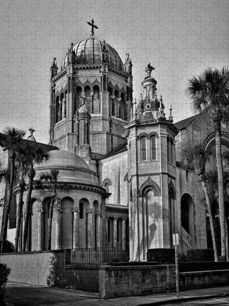 Flagler Jigsaw Puzzle featuring the photograph Flagler Memorial Presbyterian Church 3 - BW by Christopher Holmes