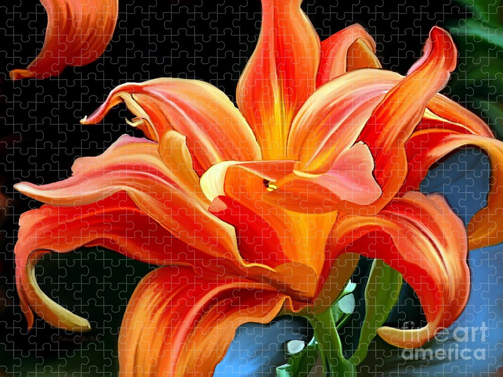Flower Painting Jigsaw Puzzle featuring the painting Flaming Flower by Patricia Griffin Brett