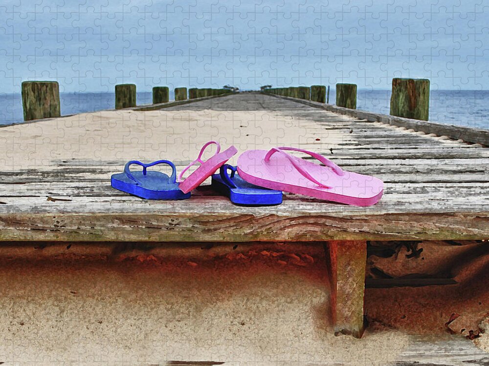 Alabama Photographer Jigsaw Puzzle featuring the digital art Flip Flops on the Dock by Michael Thomas