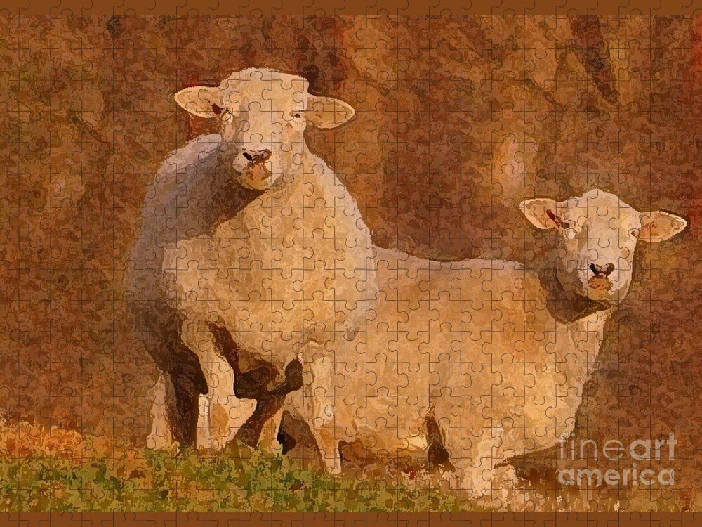 Sheep Jigsaw Puzzle featuring the mixed media Follow by Lydia Holly