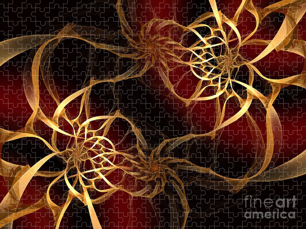 Andee Design Abstract Jigsaw Puzzle featuring the digital art Golden Filigree by Andee Design