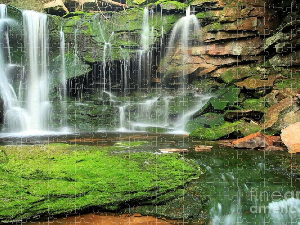 Elakala Falls Jigsaw Puzzle featuring the photograph Green Forest Falls by Adam Jewell
