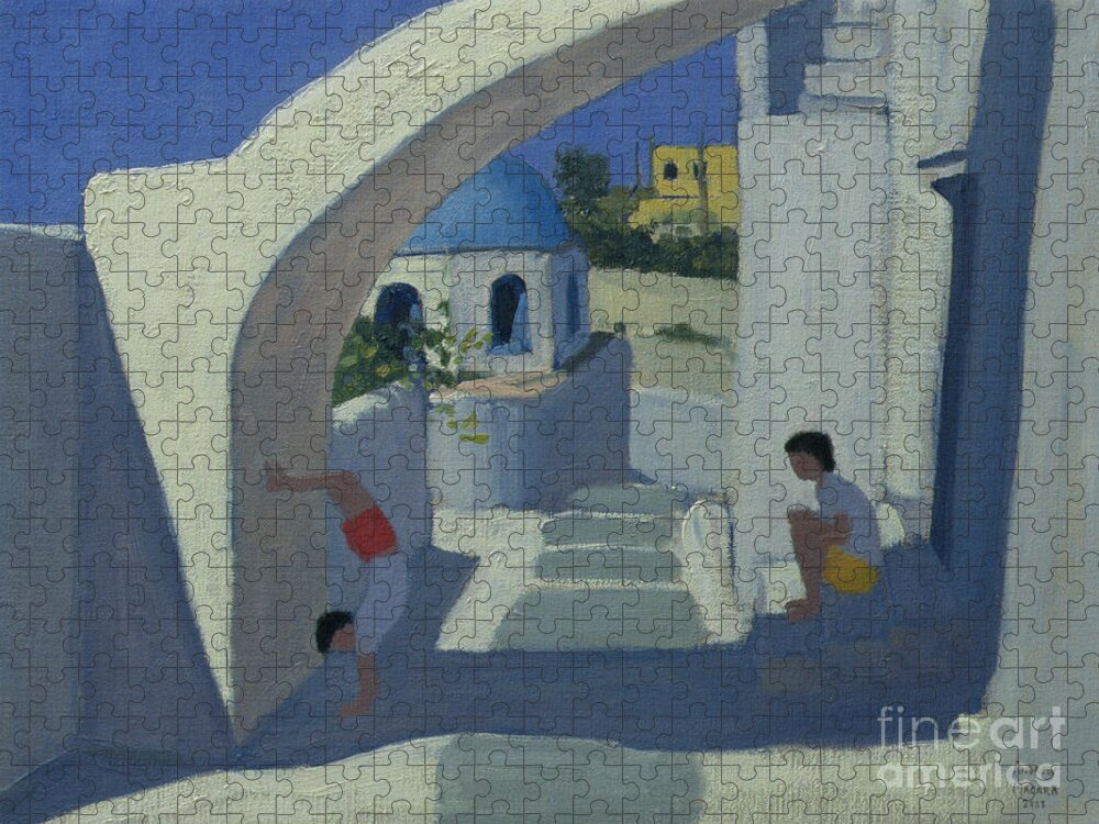 Greek Island Jigsaw Puzzle featuring the painting Handstand by Andrew Macara
