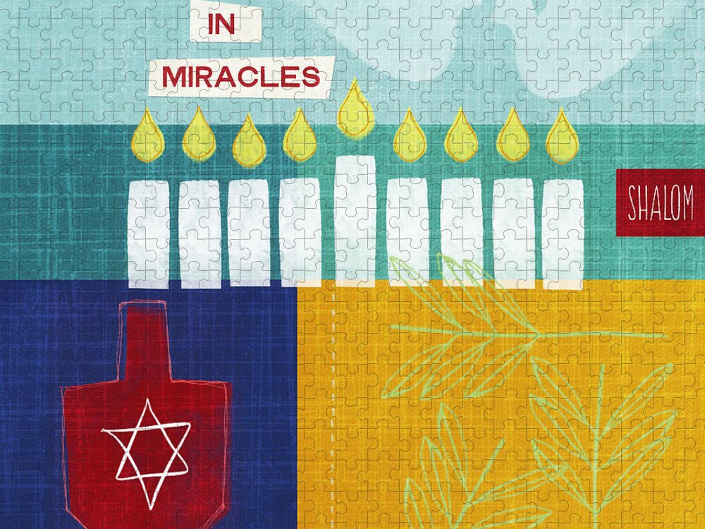 Hanukkah Jigsaw Puzzle featuring the painting Hanukkah Miracles by Linda Woods