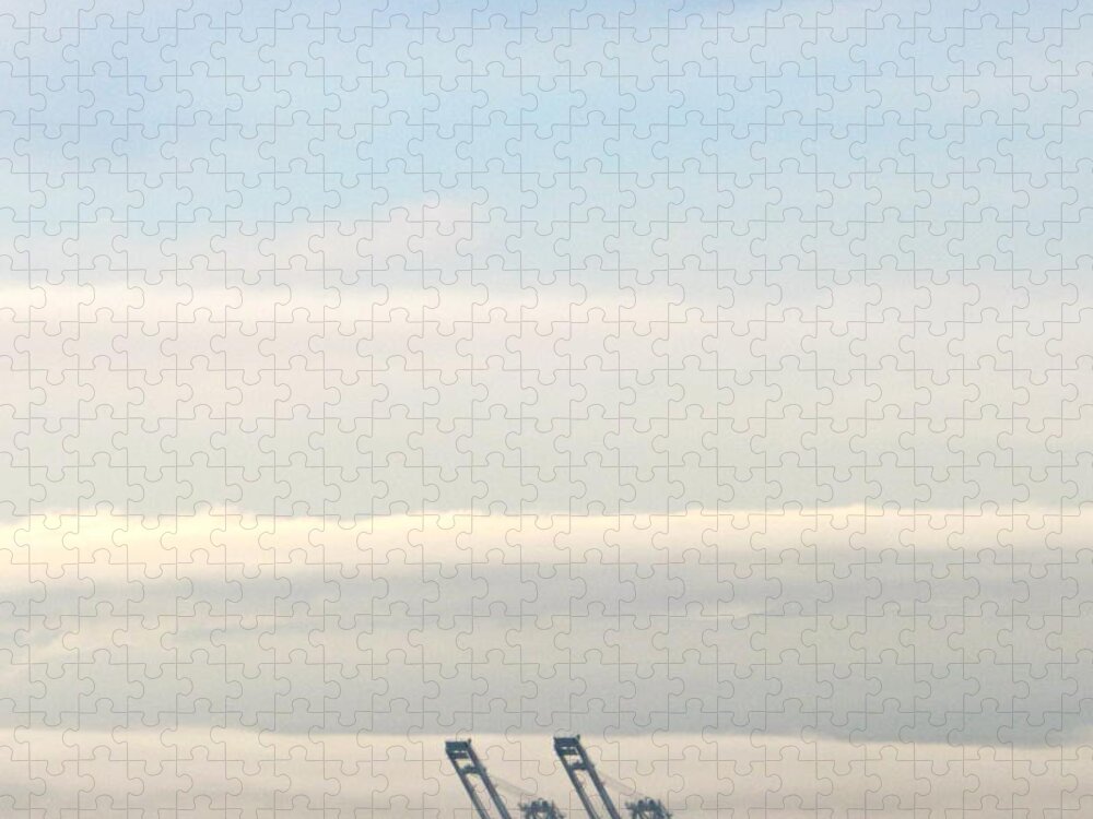 Weather Jigsaw Puzzle featuring the photograph Harbor cranes in fog by Sean Griffin