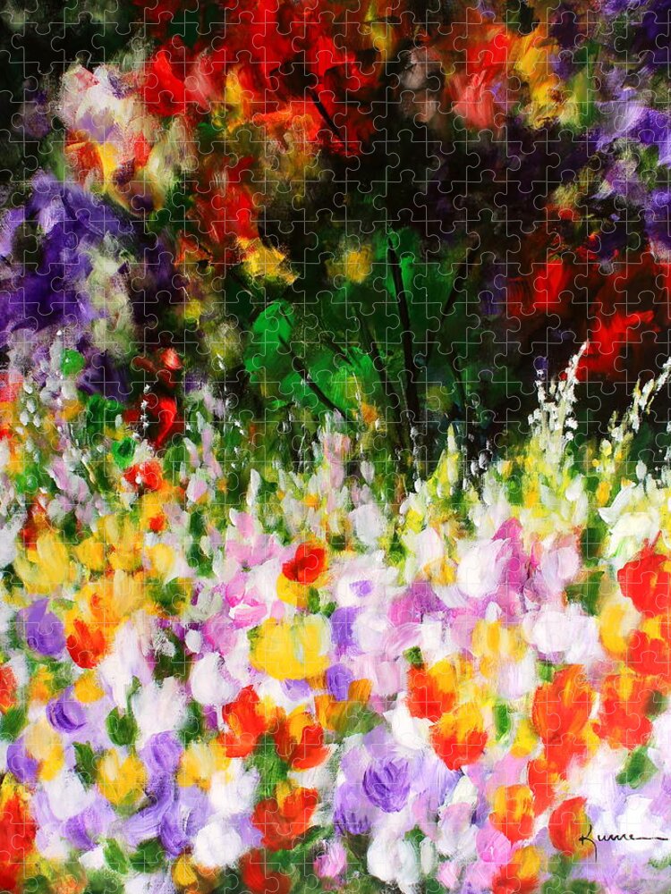 Floral Jigsaw Puzzle featuring the painting Heavenly Garden by Kume Bryant