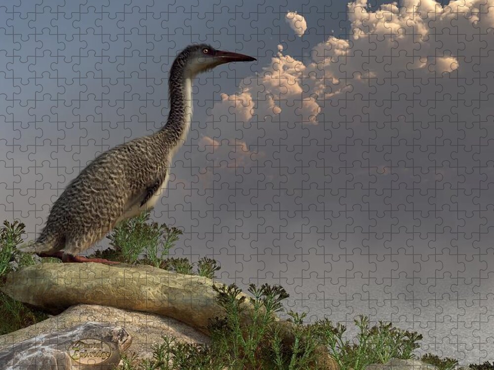 Hesperornis Jigsaw Puzzle featuring the digital art Hesperornis by the Sea by Daniel Eskridge