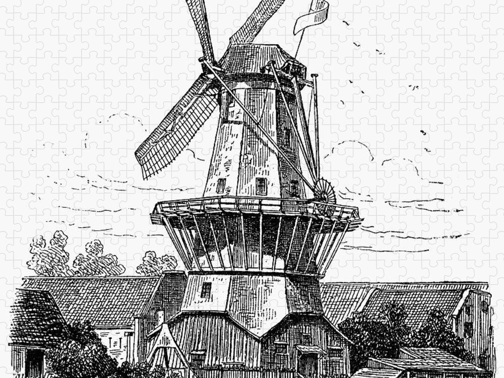 1878 Jigsaw Puzzle featuring the photograph Holland: Windmill, 1878 by Granger
