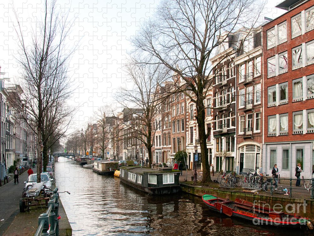 Along The River Jigsaw Puzzle featuring the digital art Homes Along the Canal in Amsterdam by Carol Ailles
