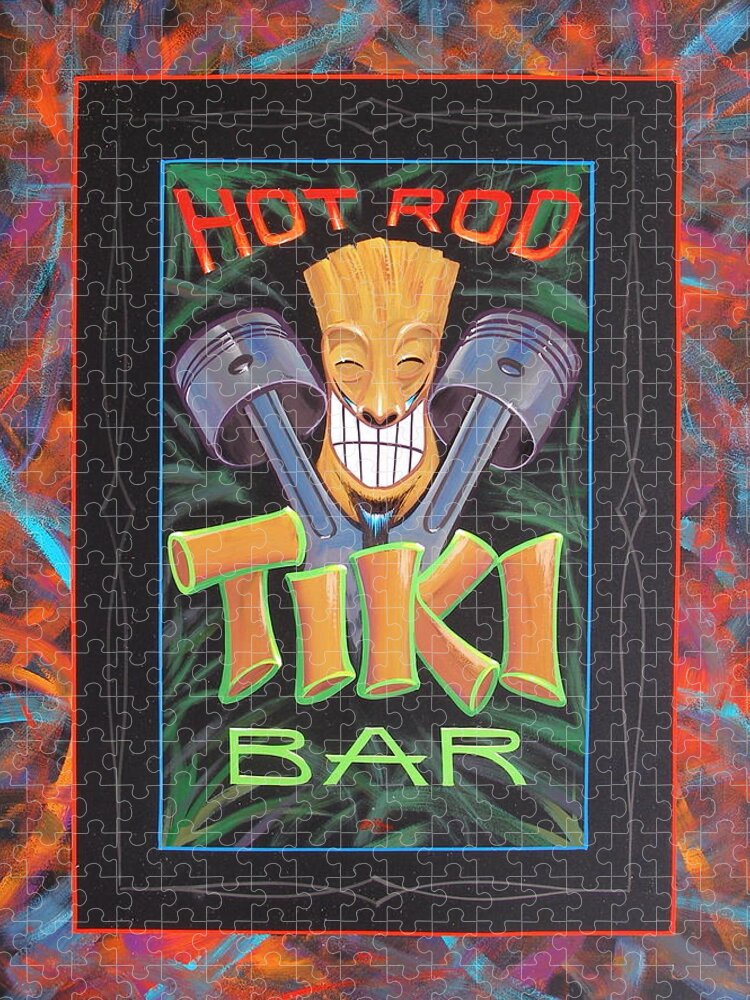 Low Brow Jigsaw Puzzle featuring the painting Hot Rod Tiki Bar by Alan Johnson