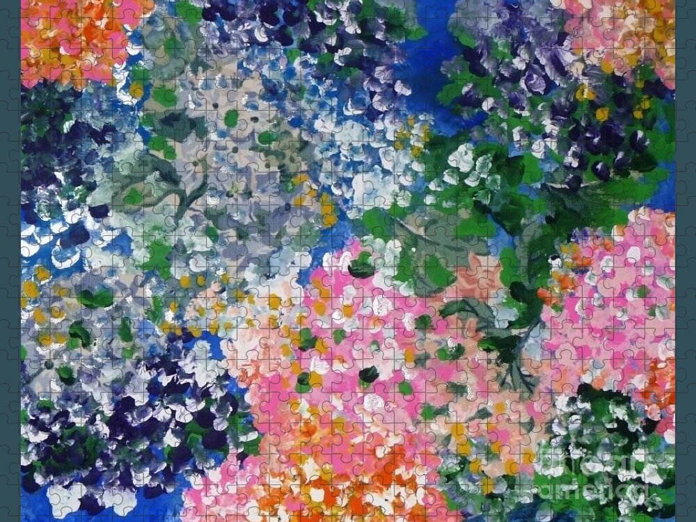 Flowers Jigsaw Puzzle featuring the painting Hydrangeas I by Alys Caviness-Gober