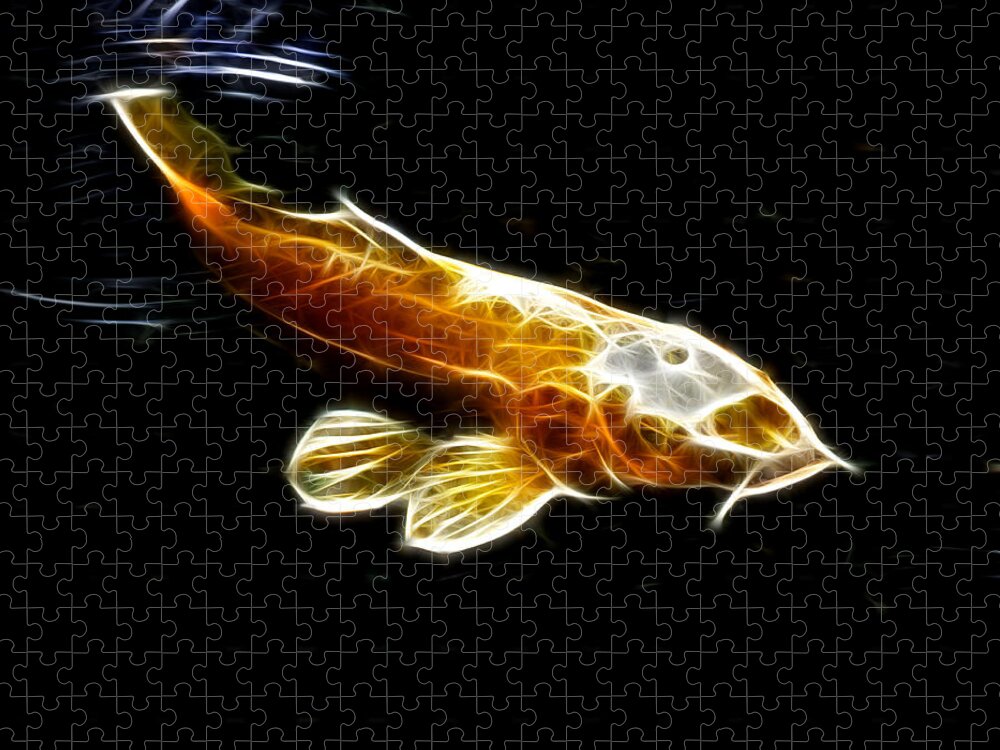 Fractalius Jigsaw Puzzle featuring the photograph Koi with Water Ripple by Maggy Marsh