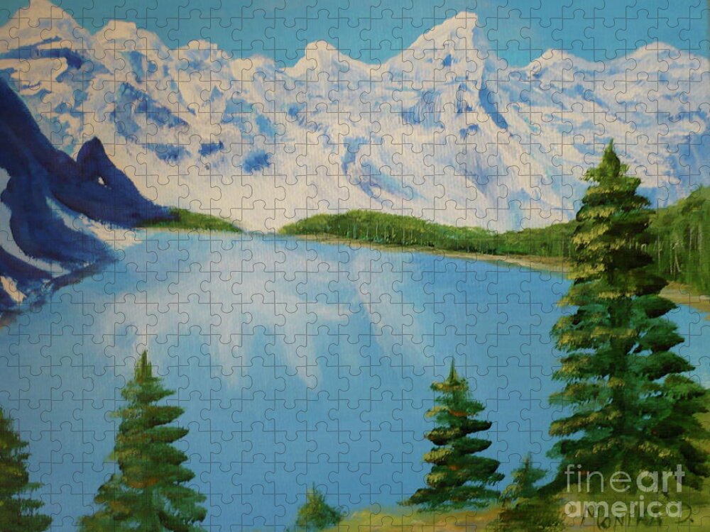 Lake Jigsaw Puzzle featuring the painting Lake Louise by Monika Shepherdson