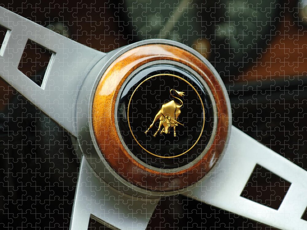 Lamborghini Jigsaw Puzzle featuring the photograph Lamborghini Steering Wheel Emblem by Jill Reger