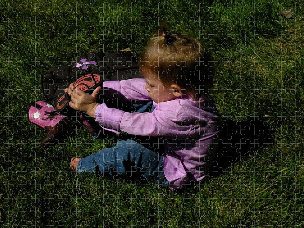 Child Jigsaw Puzzle featuring the painting Let's Try Mine by Adam Vance