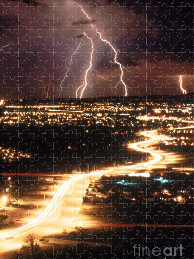 Meteorology Jigsaw Puzzle featuring the photograph Lightning Storm by Kent Wood and Photo Researchers