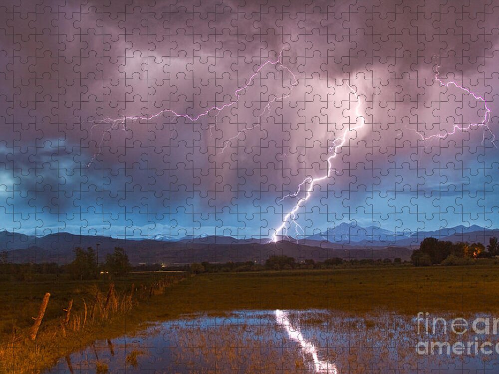 Lightning Jigsaw Puzzle featuring the photograph Lightning Striking Longs Peak Foothills 2 by James BO Insogna