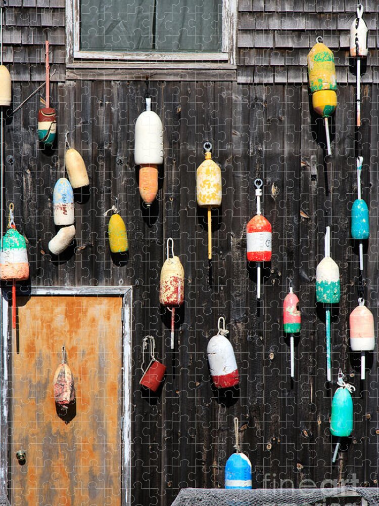 Bar Harbor Jigsaw Puzzle featuring the photograph Lobster Shack with Brightly Colored Buoys by Karen Lee Ensley
