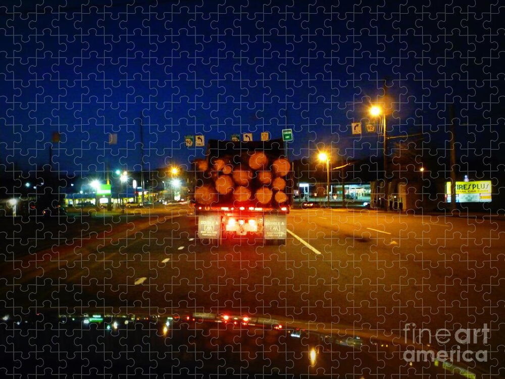 Log Jigsaw Puzzle featuring the photograph Logging Truck Ahead by Renee Trenholm