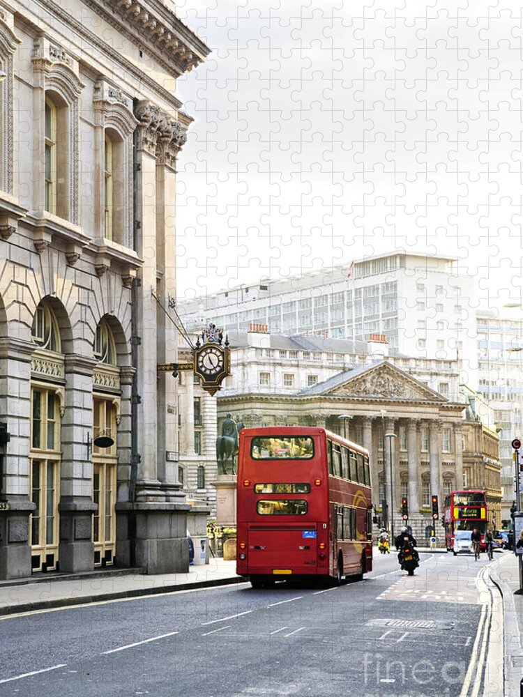 London Jigsaw Puzzle featuring the photograph London street with view of Royal Exchange building by Elena Elisseeva
