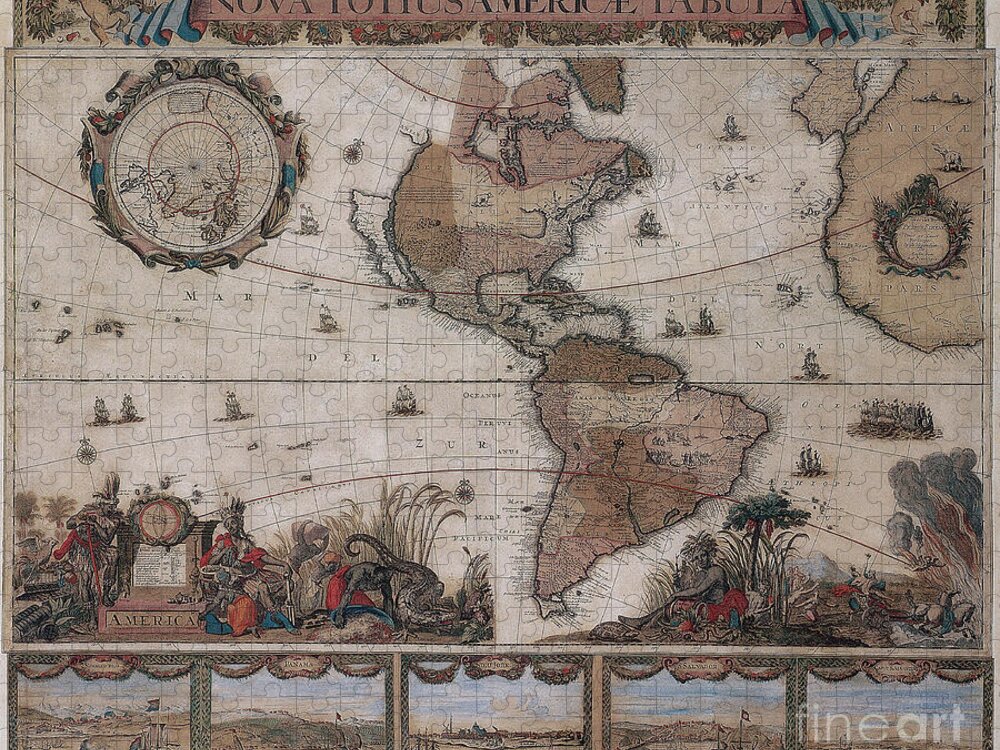 History Jigsaw Puzzle featuring the photograph Map Of The Americas Circa 1680 by Photo Researchers