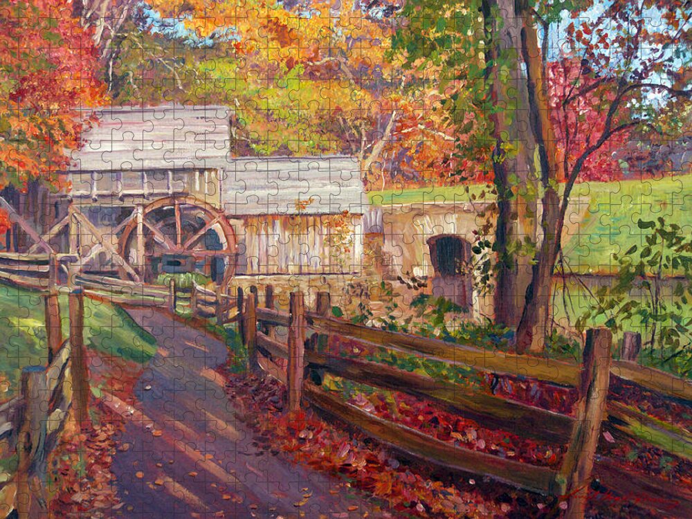 Landscape Jigsaw Puzzle featuring the painting Memories of Autumn by David Lloyd Glover