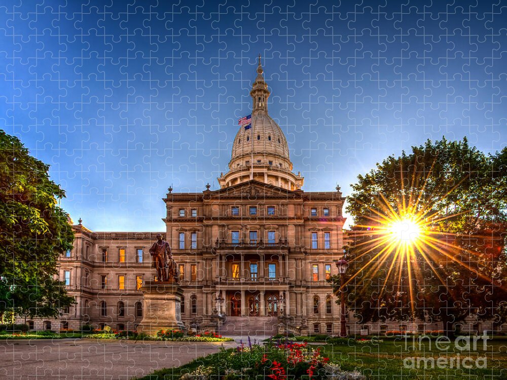 Capitol Jigsaw Puzzle featuring the photograph Michigan Capitol - HDR-1 by Larry Carr