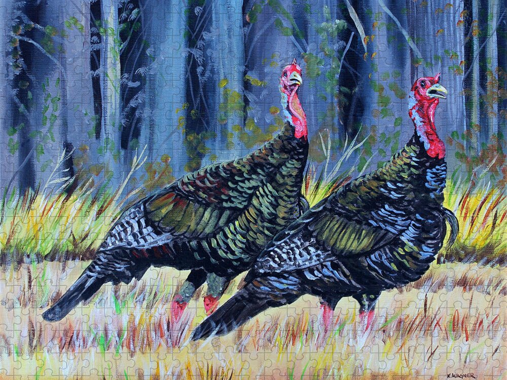 Wild Turkeys Jigsaw Puzzle featuring the painting Mississippi turkeys by Karl Wagner