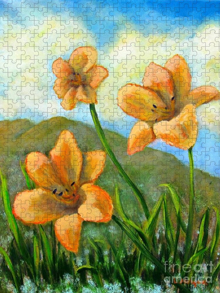 Lily Jigsaw Puzzle featuring the painting Morning Glow by Laurie Morgan
