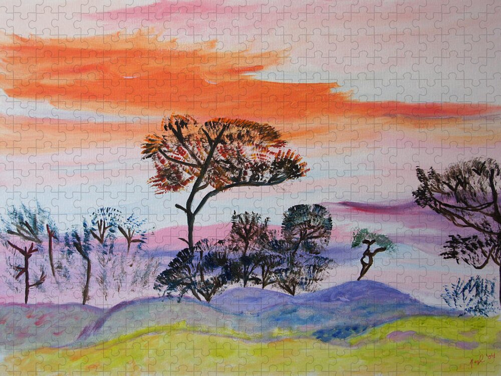 Landscape Jigsaw Puzzle featuring the painting Morning Skies by Meryl Goudey