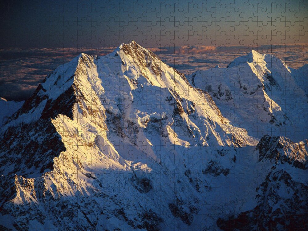 Aerial View Puzzle featuring the photograph Mt Cook Or Aoraki And Mt Tasman, Aerial by Colin Monteath