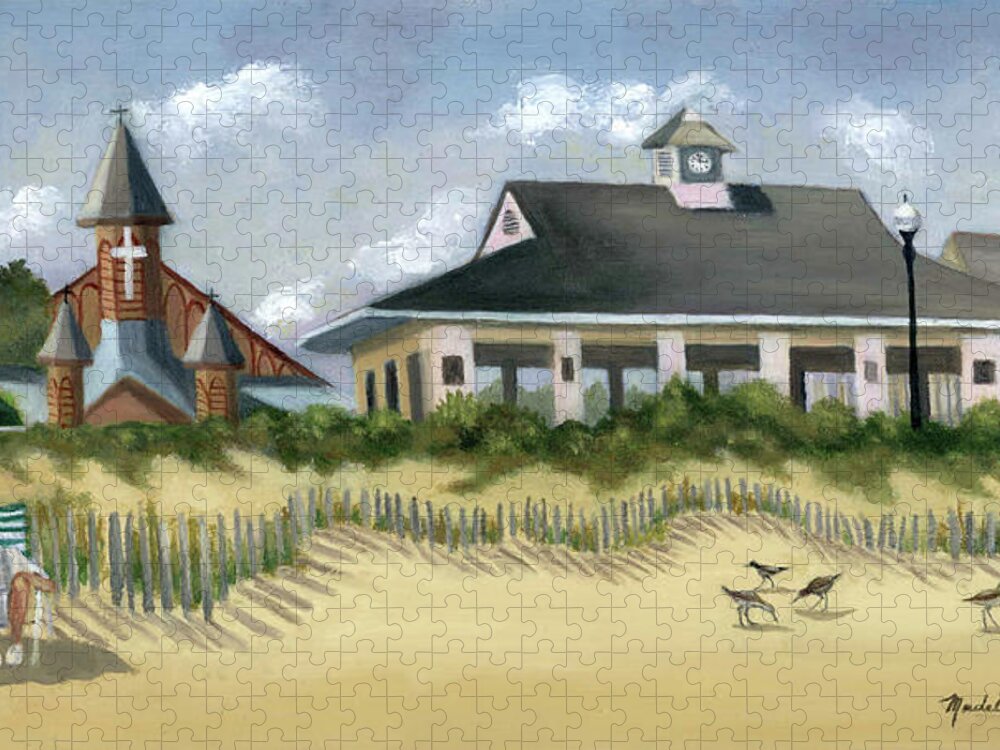 Music Pavillion Jigsaw Puzzle featuring the painting Music Pavillion In Ocean Grove by Madeline Lovallo