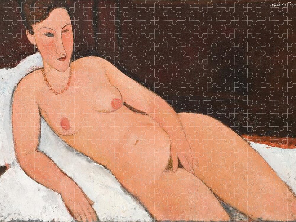 Female Jigsaw Puzzle featuring the painting Nude with Coral Necklace by Amedo Modigiani