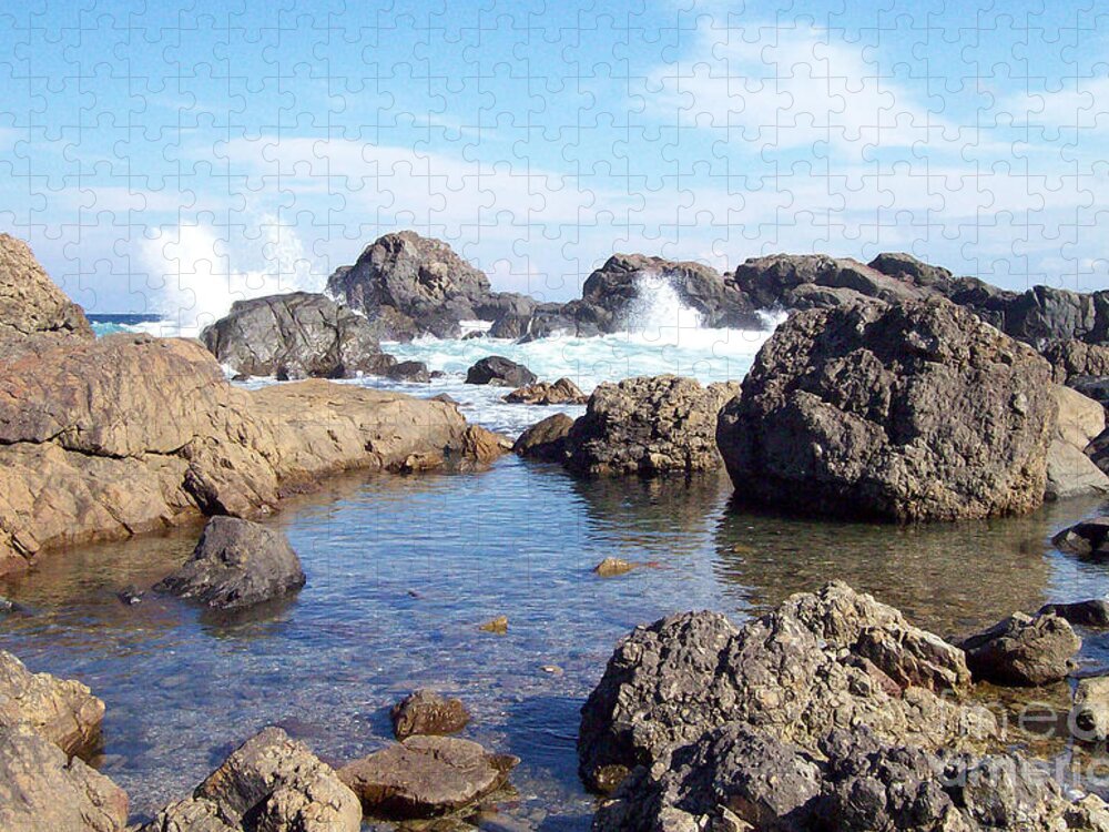 Blue Jigsaw Puzzle featuring the photograph Ocean Tide on the Rocks by Cheryl McClure