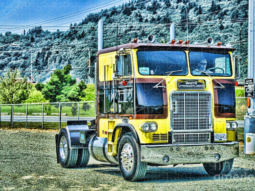 Trucks Jigsaw Puzzle featuring the photograph Old Freightliner COE-HDR by Randy Harris
