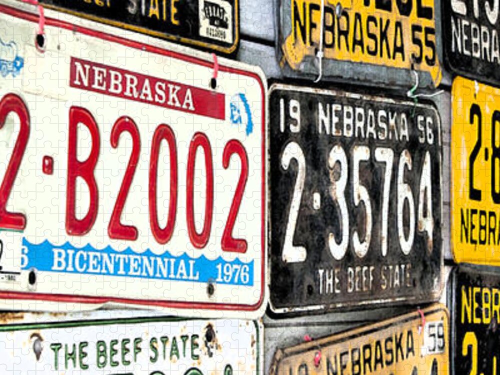 Plates Jigsaw Puzzle featuring the photograph Old Nebraska Plates by Pam Holdsworth