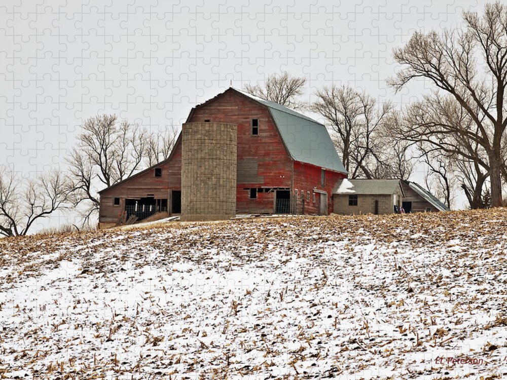 Barns Jigsaw Puzzle featuring the photograph Old Red Barn by Ed Peterson