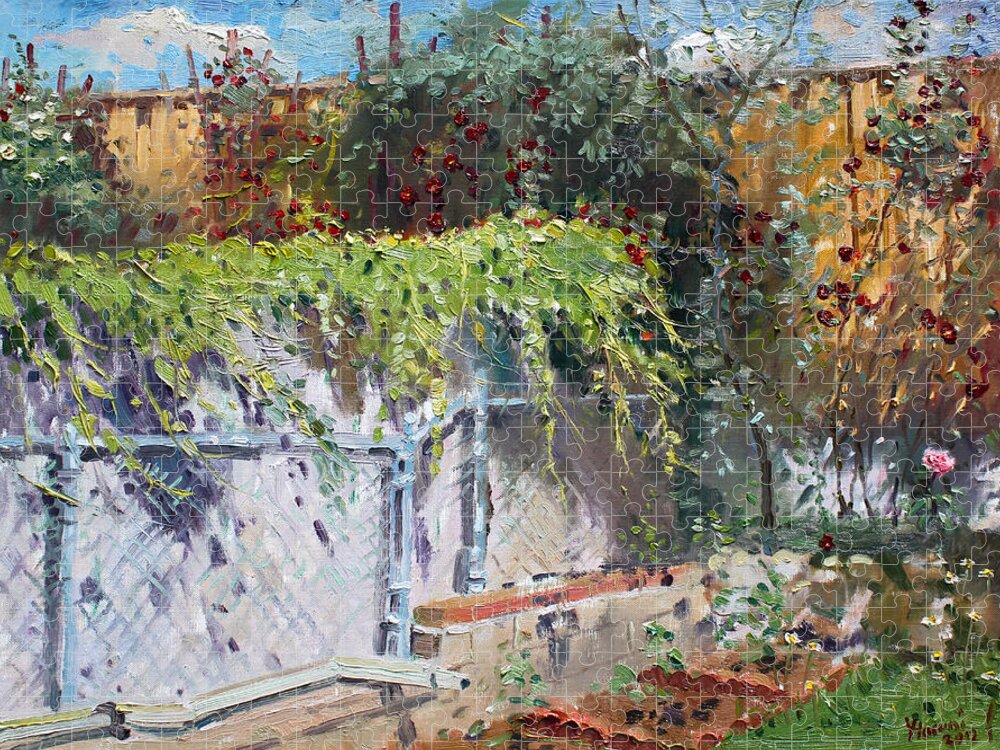 Backyard Jigsaw Puzzle featuring the painting On The Backyard of my Studio by Ylli Haruni