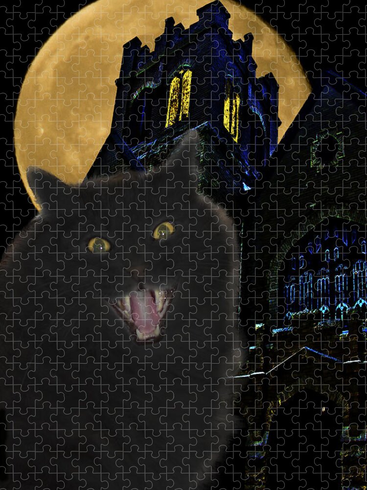 Black Cat Jigsaw Puzzle featuring the photograph One Dark Halloween Night by Shane Bechler
