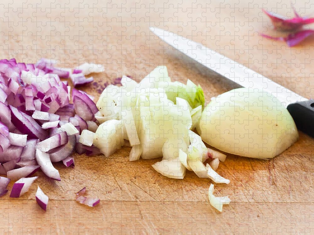Background Jigsaw Puzzle featuring the photograph Onions by Tom Gowanlock
