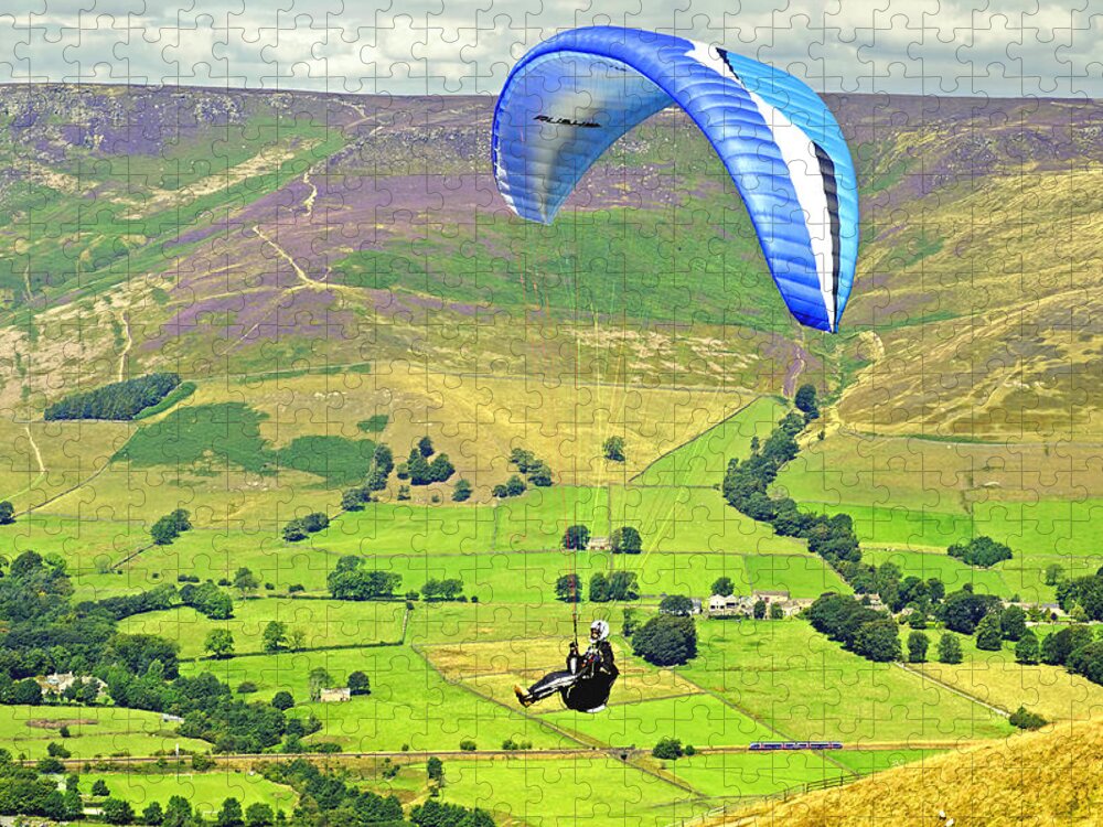 Derbyshire Jigsaw Puzzle featuring the photograph Paragliding off Mam Tor 01 by Rod Johnson