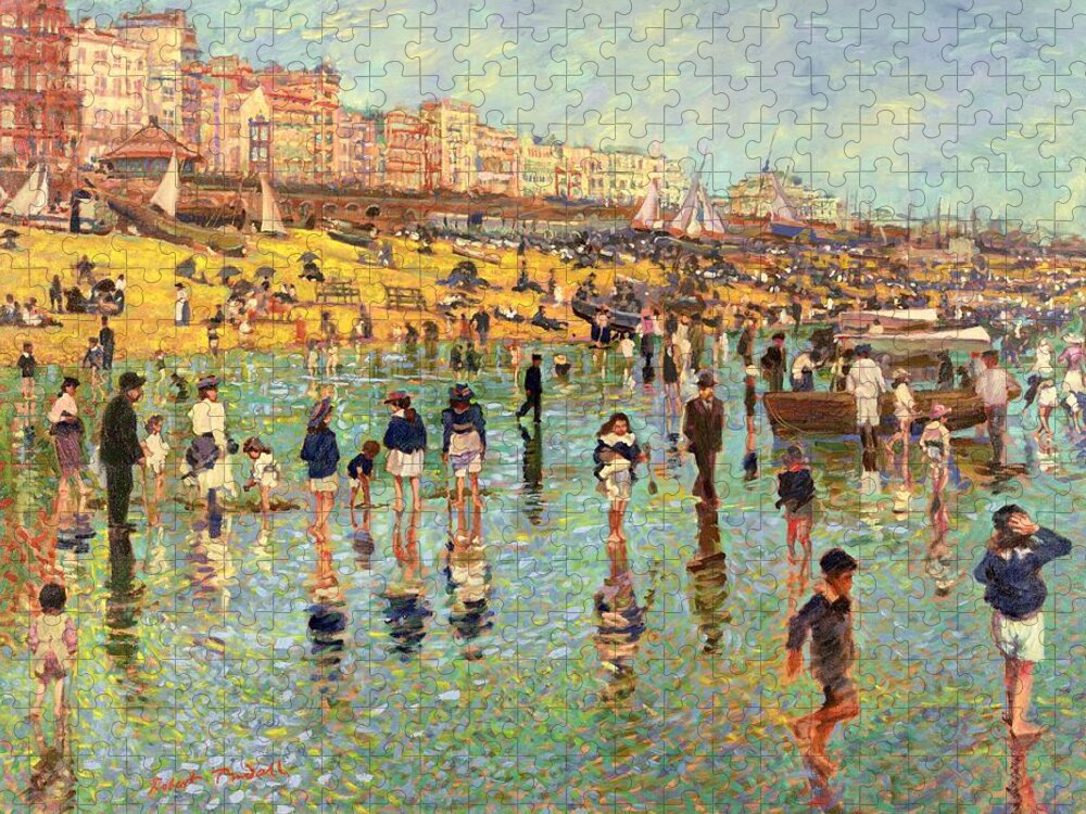 Beach Jigsaw Puzzle featuring the painting Passing Time on Brighton Beach by Robert Tyndall