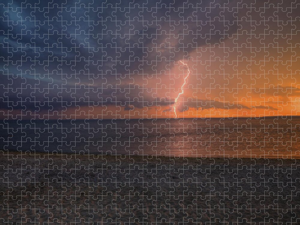 Lightening Jigsaw Puzzle featuring the photograph Peconic Bay Lightening by Steve Gravano