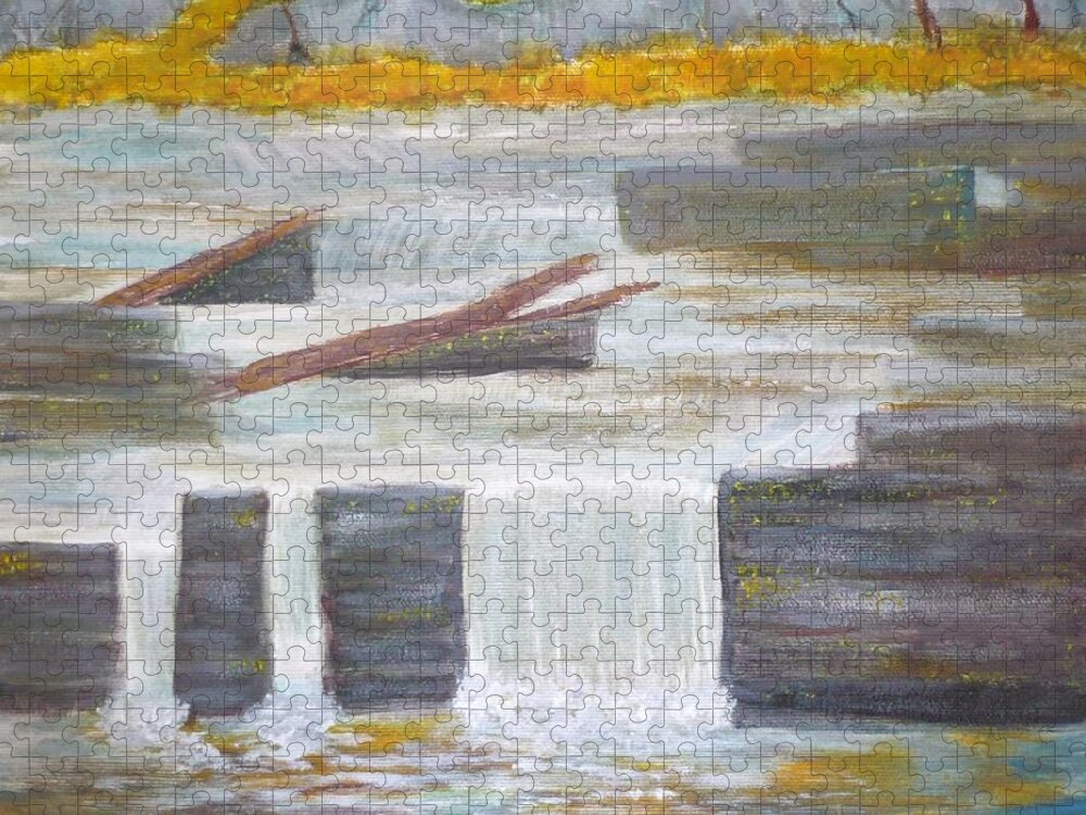 Pete's Dam Jigsaw Puzzle featuring the painting Pete's Dam by Monika Shepherdson
