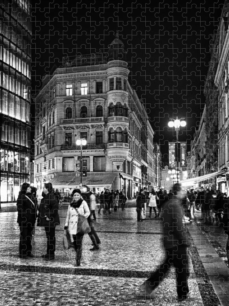 Architecture Jigsaw Puzzle featuring the photograph Prague At Night by Stelios Kleanthous