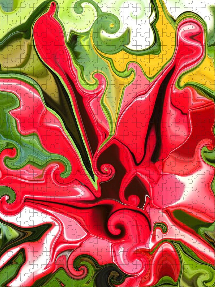 Red Jigsaw Puzzle featuring the painting Red Fantasy Lily by Renate Wesley