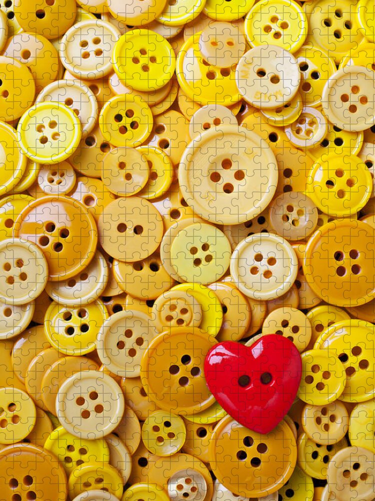 Red Heart Jigsaw Puzzle featuring the photograph Red heart and yellow buttons by Garry Gay