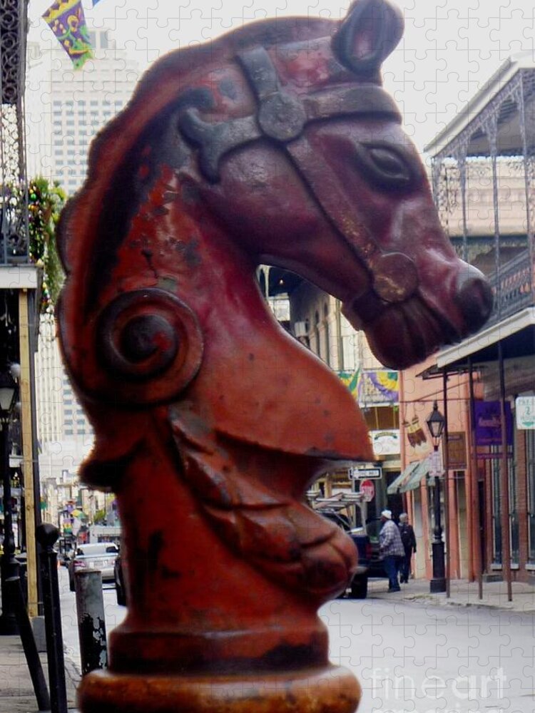 Horse Jigsaw Puzzle featuring the photograph Red Horse Head Post by Alys Caviness-Gober